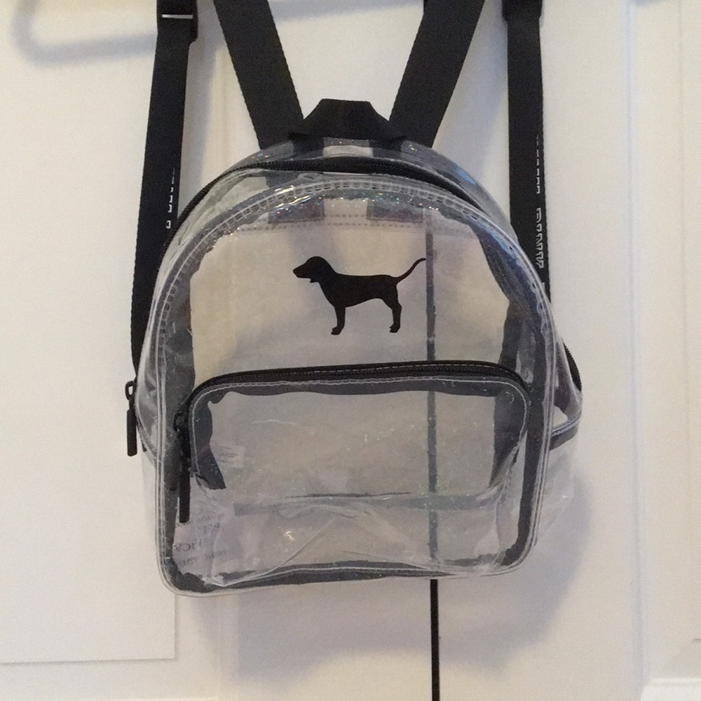 Clear pink mini backpack.